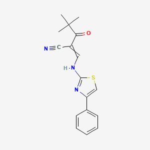 molecular formula C17H17N3OS B7788442 4,4-dimethyl-3-oxo-2-{[(4-phenyl-1,3-thiazol-2-yl)amino]methylidene}pentanenitrile 