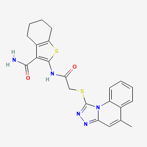 molecular formula C22H21N5O2S2 B7789261 2-({[(5-Methyl[1,2,4]triazolo[4,3-a]quinolin-1-yl)thio]acetyl}amino)-4,5,6,7-tetrahydro-1-benzothiophene-3-carboxamide 