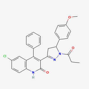 molecular formula C28H24ClN3O3 B7789277 6-氯-3-(5-(4-甲氧苯基)-1-丙酰基-4,5-二氢-1H-吡唑-3-基)-4-苯基喹啉-2(1H)-酮 