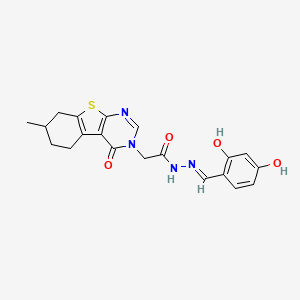 N-[(E)-(2,4-dihydroxyphenyl)methylideneamino]-2-(7-methyl-4-oxo-5,6,7,8-tetrahydro-[1]benzothiolo[2,3-d]pyrimidin-3-yl)acetamide