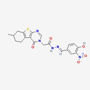 molecular formula C20H19N5O5S B7789511 N-[(E)-(4-hydroxy-3-nitrophenyl)methylideneamino]-2-(7-methyl-4-oxo-5,6,7,8-tetrahydro-[1]benzothiolo[2,3-d]pyrimidin-3-yl)acetamide 