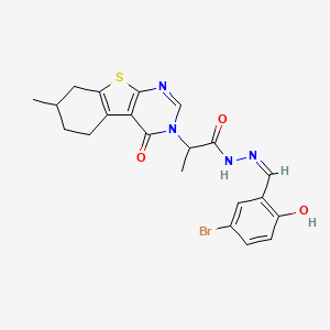 molecular formula C21H21BrN4O3S B7789517 N-[(Z)-(5-bromo-2-hydroxyphenyl)methylideneamino]-2-(7-methyl-4-oxo-5,6,7,8-tetrahydro-[1]benzothiolo[2,3-d]pyrimidin-3-yl)propanamide 