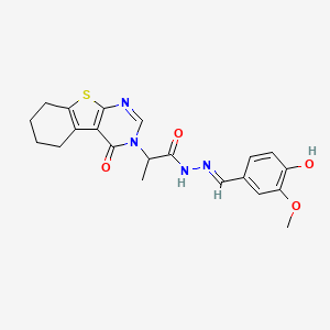 molecular formula C21H22N4O4S B7789523 N-[(E)-(4-hydroxy-3-methoxyphenyl)methylideneamino]-2-(4-oxo-5,6,7,8-tetrahydro-[1]benzothiolo[2,3-d]pyrimidin-3-yl)propanamide 
