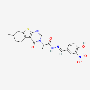 molecular formula C21H21N5O5S B7789527 N-[(E)-(4-hydroxy-3-nitrophenyl)methylideneamino]-2-(7-methyl-4-oxo-5,6,7,8-tetrahydro-[1]benzothiolo[2,3-d]pyrimidin-3-yl)propanamide 