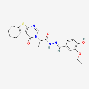 N-[(E)-(3-ethoxy-4-hydroxyphenyl)methylideneamino]-2-(4-oxo-5,6,7,8-tetrahydro-[1]benzothiolo[2,3-d]pyrimidin-3-yl)propanamide