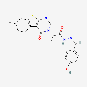 molecular formula C21H22N4O3S B7789538 N-[(Z)-(4-hydroxyphenyl)methylideneamino]-2-(7-methyl-4-oxo-5,6,7,8-tetrahydro-[1]benzothiolo[2,3-d]pyrimidin-3-yl)propanamide 