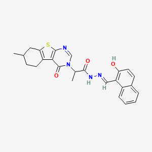 molecular formula C25H24N4O3S B7789560 N-[(E)-(2-hydroxynaphthalen-1-yl)methylideneamino]-2-(7-methyl-4-oxo-5,6,7,8-tetrahydro-[1]benzothiolo[2,3-d]pyrimidin-3-yl)propanamide 