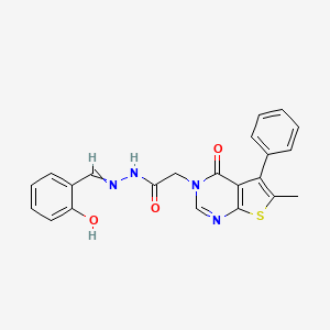 molecular formula C22H18N4O3S B7789576 N-[(2-hydroxyphenyl)methylideneamino]-2-(6-methyl-4-oxo-5-phenylthieno[2,3-d]pyrimidin-3-yl)acetamide 