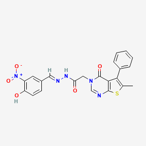 molecular formula C22H17N5O5S B7789595 N-[(E)-(4-hydroxy-3-nitrophenyl)methylideneamino]-2-(6-methyl-4-oxo-5-phenylthieno[2,3-d]pyrimidin-3-yl)acetamide 