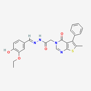 N-[(E)-(3-ethoxy-4-hydroxyphenyl)methylideneamino]-2-(6-methyl-4-oxo-5-phenylthieno[2,3-d]pyrimidin-3-yl)acetamide