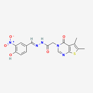 molecular formula C17H15N5O5S B7789615 2-(5,6-dimethyl-4-oxothieno[2,3-d]pyrimidin-3-yl)-N-[(E)-(4-hydroxy-3-nitrophenyl)methylideneamino]acetamide 
