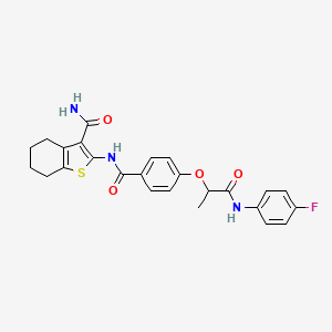 molecular formula C25H24FN3O4S B7789628 2-[[4-[1-(4-Fluoroanilino)-1-oxopropan-2-yl]oxybenzoyl]amino]-4,5,6,7-tetrahydro-1-benzothiophene-3-carboxamide 