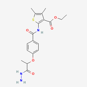 molecular formula C19H23N3O5S B7789632 Ethyl 2-{4-[1-(hydrazinecarbonyl)ethoxy]benzamido}-4,5-dimethylthiophene-3-carboxylate 