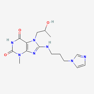 molecular formula C15H21N7O3 B7789682 7-(2-Hydroxypropyl)-8-(3-imidazol-1-ylpropylamino)-3-methylpurine-2,6-dione 