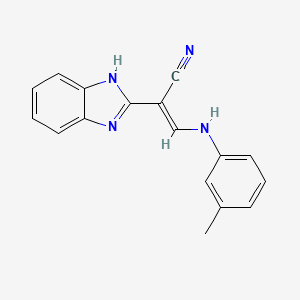 molecular formula C17H14N4 B7789684 (E)-2-(1H-benzimidazol-2-yl)-3-(3-methylanilino)prop-2-enenitrile 