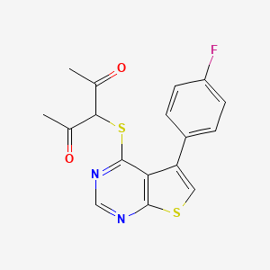 molecular formula C17H13FN2O2S2 B7789708 3-[5-(4-Fluorophenyl)thieno[2,3-d]pyrimidin-4-yl]sulfanylpentane-2,4-dione 