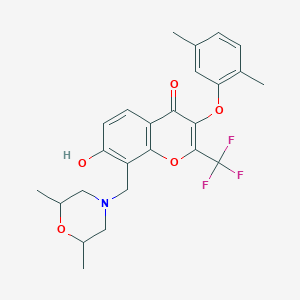 molecular formula C25H26F3NO5 B7789738 8-[(2,6-Dimethylmorpholin-4-yl)methyl]-3-(2,5-dimethylphenoxy)-7-hydroxy-2-(trifluoromethyl)chromen-4-one 