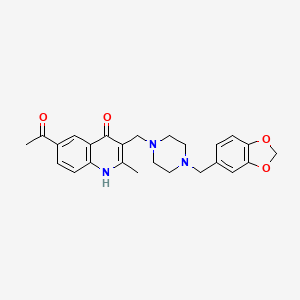 molecular formula C25H27N3O4 B7789804 1-(3-((4-(Benzo[d][1,3]dioxol-5-ylmethyl)piperazin-1-yl)methyl)-4-hydroxy-2-methylquinolin-6-yl)ethanone 
