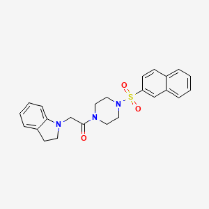 molecular formula C24H25N3O3S B7789840 2-(Indolin-1-yl)-1-(4-(naphthalen-2-ylsulfonyl)piperazin-1-yl)ethan-1-one 