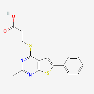 molecular formula C16H14N2O2S2 B7789860 3-(2-Methyl-6-phenylthieno[2,3-d]pyrimidin-4-yl)sulfanylpropanoic acid 