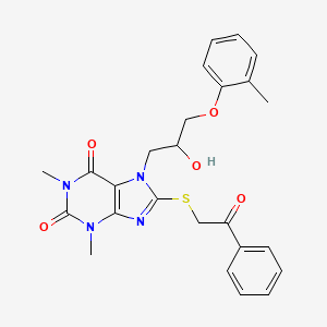 molecular formula C25H26N4O5S B7790243 7-(2-hydroxy-3-(o-tolyloxy)propyl)-1,3-dimethyl-8-((2-oxo-2-phenylethyl)thio)-1H-purine-2,6(3H,7H)-dione 