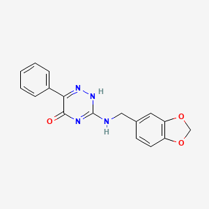 molecular formula C17H14N4O3 B7790271 3-(1,3-benzodioxol-5-ylmethylamino)-6-phenyl-2H-1,2,4-triazin-5-one 