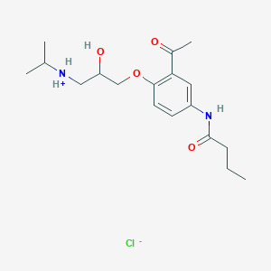 molecular formula C18H29ClN2O4 B7790527 [3-[2-Acetyl-4-(butanoylamino)phenoxy]-2-hydroxypropyl]-propan-2-ylazanium;chloride 