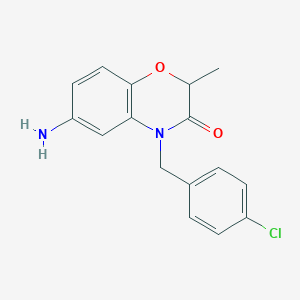 molecular formula C16H15ClN2O2 B7791794 6-amino-4-[(4-chlorophenyl)methyl]-2-methyl-3,4-dihydro-2H-1,4-benzoxazin-3-one 