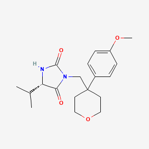 molecular formula C19H26N2O4 B7792288 (5S)-3-{[4-(4-methoxyphenyl)tetrahydro-2H-pyran-4-yl]methyl}-5-(propan-2-yl)imidazolidine-2,4-dione 