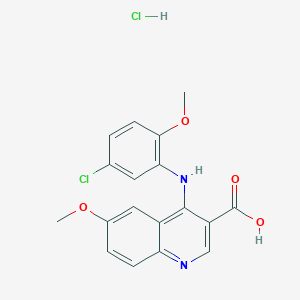 molecular formula C18H16Cl2N2O4 B7792324 4-[(5-Chloro-2-methoxyphenyl)amino]-6-methoxyquinoline-3-carboxylic acid hydrochloride 