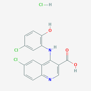 molecular formula C16H11Cl3N2O3 B7792331 6-Chloro-4-(5-chloro-2-hydroxyanilino)quinoline-3-carboxylic acid;hydrochloride 