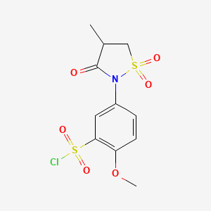 molecular formula C11H12ClNO6S2 B7792980 2-Methoxy-5-(4-methyl-1,1,3-trioxo-1$l^{6},2-thiazolidin-2-yl)benzene-1-sulfonyl chloride 
