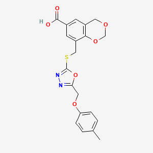 molecular formula C20H18N2O6S B7793240 8-[[5-[(4-methylphenoxy)methyl]-1,3,4-oxadiazol-2-yl]sulfanylmethyl]-4H-1,3-benzodioxine-6-carboxylic acid 