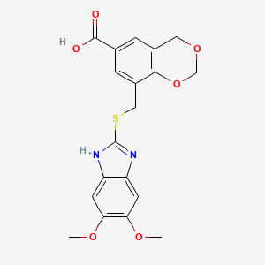 molecular formula C19H18N2O6S B7793247 8-[(5,6-dimethoxy-1H-benzimidazol-2-yl)sulfanylmethyl]-4H-1,3-benzodioxine-6-carboxylic acid 