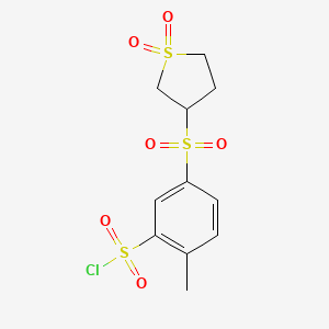 molecular formula C11H13ClO6S3 B7793741 5-[(1,1-Dioxo-1$l^{6}-thiolan-3-yl)sulfonyl]-2-methylbenzene-1-sulfonyl chloride 