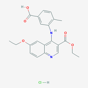 molecular formula C22H23ClN2O5 B7793970 3-[(6-Ethoxy-3-ethoxycarbonylquinolin-4-yl)amino]-4-methylbenzoic acid;hydrochloride 
