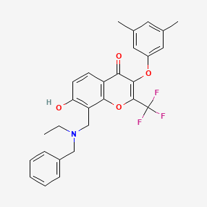 molecular formula C28H26F3NO4 B7793980 8-[[Benzyl(ethyl)amino]methyl]-3-(3,5-dimethylphenoxy)-7-hydroxy-2-(trifluoromethyl)chromen-4-one 