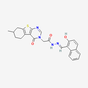 molecular formula C24H22N4O3S B7794160 N-[(E)-(2-hydroxynaphthalen-1-yl)methylideneamino]-2-(7-methyl-4-oxo-5,6,7,8-tetrahydro-[1]benzothiolo[2,3-d]pyrimidin-3-yl)acetamide 
