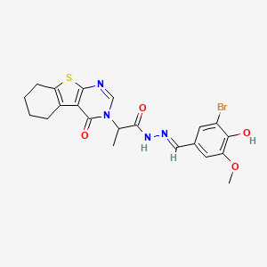 molecular formula C21H21BrN4O4S B7794163 N-[(E)-(3-bromo-4-hydroxy-5-methoxyphenyl)methylideneamino]-2-(4-oxo-5,6,7,8-tetrahydro-[1]benzothiolo[2,3-d]pyrimidin-3-yl)propanamide 