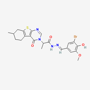 molecular formula C22H23BrN4O4S B7794166 N-[(E)-(3-bromo-4-hydroxy-5-methoxyphenyl)methylideneamino]-2-(7-methyl-4-oxo-5,6,7,8-tetrahydro-[1]benzothiolo[2,3-d]pyrimidin-3-yl)propanamide 