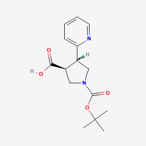 molecular formula C15H20N2O4 B7794340 (3S,4S)-1-[(2-methylpropan-2-yl)oxycarbonyl]-4-pyridin-2-ylpyrrolidine-3-carboxylic acid 