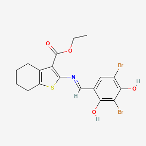 molecular formula C18H17Br2NO4S B7794932 Ethyl 2-[(3,5-dibromo-2,4-dihydroxybenzylidene)amino]-4,5,6,7-tetrahydro-1-benzothiophene-3-carboxylate 