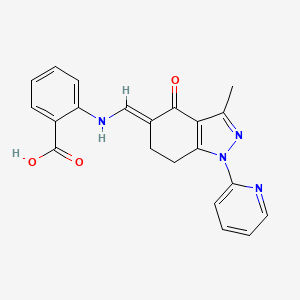 molecular formula C21H18N4O3 B7795548 2-[[(E)-(3-methyl-4-oxo-1-pyridin-2-yl-6,7-dihydroindazol-5-ylidene)methyl]amino]benzoic acid 