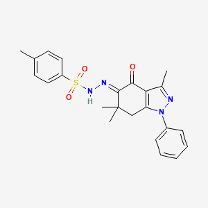 molecular formula C23H24N4O3S B7795556 4-methyl-N-[(E)-(3,6,6-trimethyl-4-oxo-1-phenyl-7H-indazol-5-ylidene)amino]benzenesulfonamide 