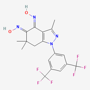 molecular formula C18H16F6N4O2 B7795560 (NE)-N-[(4Z)-1-[3,5-bis(trifluoromethyl)phenyl]-4-hydroxyimino-3,6,6-trimethyl-7H-indazol-5-ylidene]hydroxylamine 