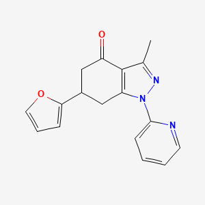 molecular formula C17H15N3O2 B7797066 6-(furan-2-yl)-3-methyl-1-pyridin-2-yl-6,7-dihydro-5H-indazol-4-one 