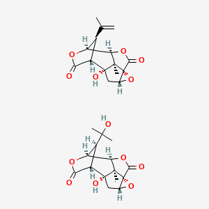 molecular formula C15H18O7.C15H16O6<br>C30H34O13 B7797318 (1R,3R,5S,8S,9S,12R,13R,14S)-1-hydroxy-14-(2-hydroxypropan-2-yl)-13-methyl-4,7,10-trioxapentacyclo[6.4.1.19,12.03,5.05,13]tetradecane-6,11-dione;(1R,3R,5S,8S,9S,12R,13R,14R)-1-hydroxy-13-methyl-14-prop-1-en-2-yl-4,7,10-trioxapentacyclo[6.4.1.19,12.03,5.05,13]tetradecane-6,11-dione 