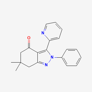 molecular formula C20H19N3O B7797418 6,6-Dimethyl-2-phenyl-3-pyridin-2-yl-5,7-dihydroindazol-4-one 