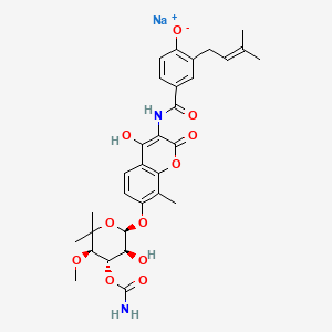 molecular formula C31H35N2NaO11 B7801958 sodium;4-[[7-[(2R,3S,4S,5R)-4-carbamoyloxy-3-hydroxy-5-methoxy-6,6-dimethyloxan-2-yl]oxy-4-hydroxy-8-methyl-2-oxochromen-3-yl]carbamoyl]-2-(3-methylbut-2-enyl)phenolate 