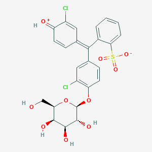 molecular formula C25H22Cl2O10S B7802185 2-[(Z)-(3-chloro-4-oxoniumylidenecyclohexa-2,5-dien-1-ylidene)-[3-chloro-4-[(2S,3R,4S,5R,6R)-3,4,5-trihydroxy-6-(hydroxymethyl)oxan-2-yl]oxyphenyl]methyl]benzenesulfonate 